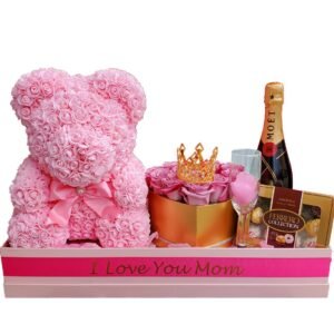 Personalized Flower Box With A Big Pink Flower Bear