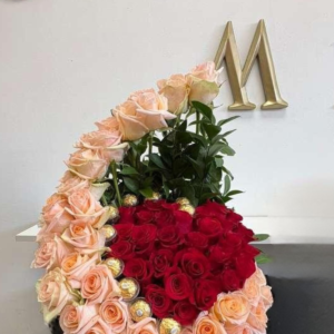 A Queen's Heart With Peach And Red Roses