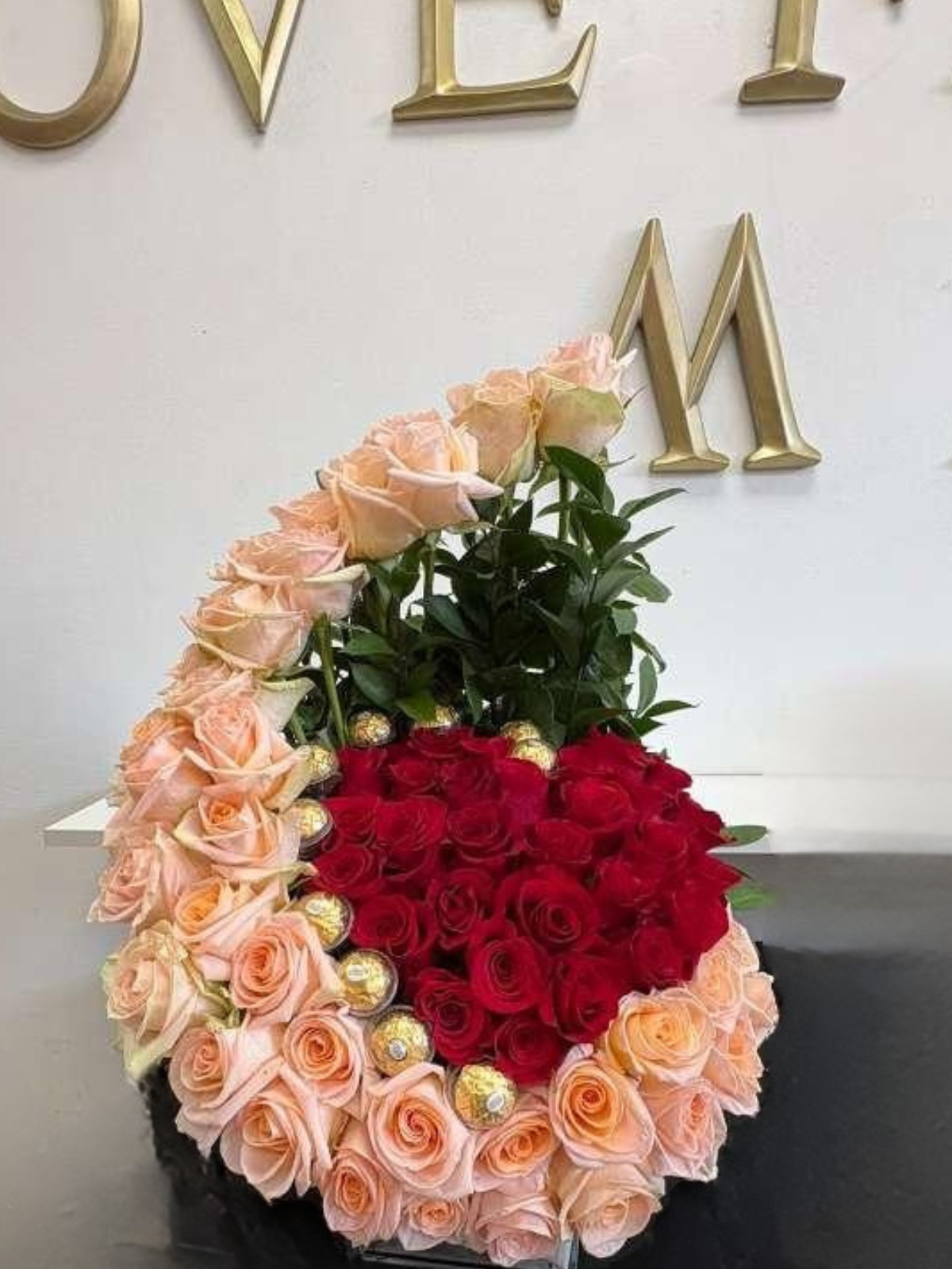 A Queen's Heart With Peach And Red Roses
