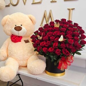 Luxurious 100 Roses With Giant Teddy Bear