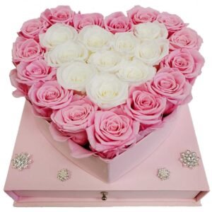 Luxurious Acrylic Heart Box With Preserved Pink Roses