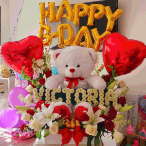 Happy B-day With Teddy Bears & Balloons