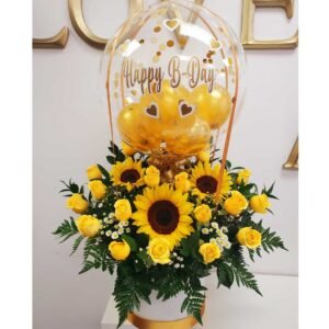 Happy Birthday Flower Arrangement Sunflowers And Roses