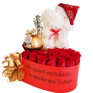Personalized Heart Box With Red Roses, Mini Bear