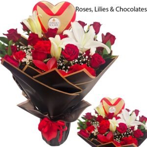 Luxurious Red Roses, Lilies And Spring Flowers Bouquet
