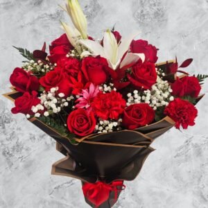 Luxurious Red Roses, Lilies And Spring Flowers Bouquet