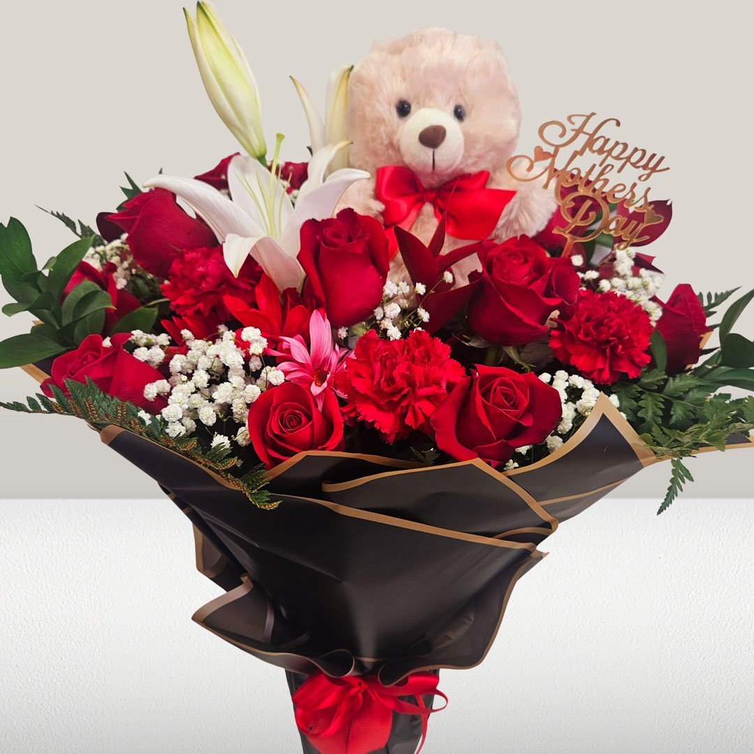 Luxurious Red Roses, Lilies And Spring Flowers Bouquet - Image 3