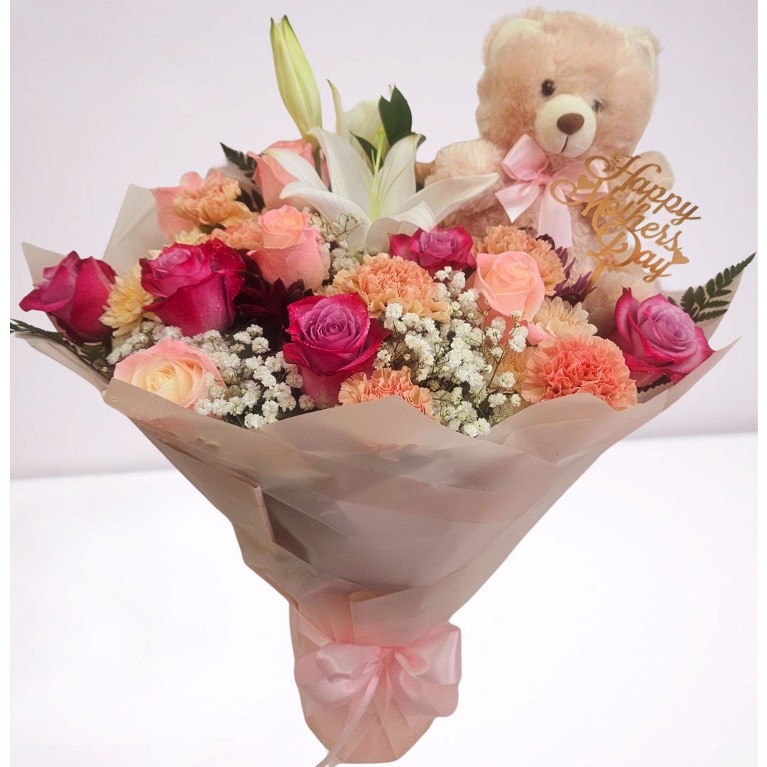 Bouquet With Pastel Roses, Lilies And Spring Flowers - Image 3