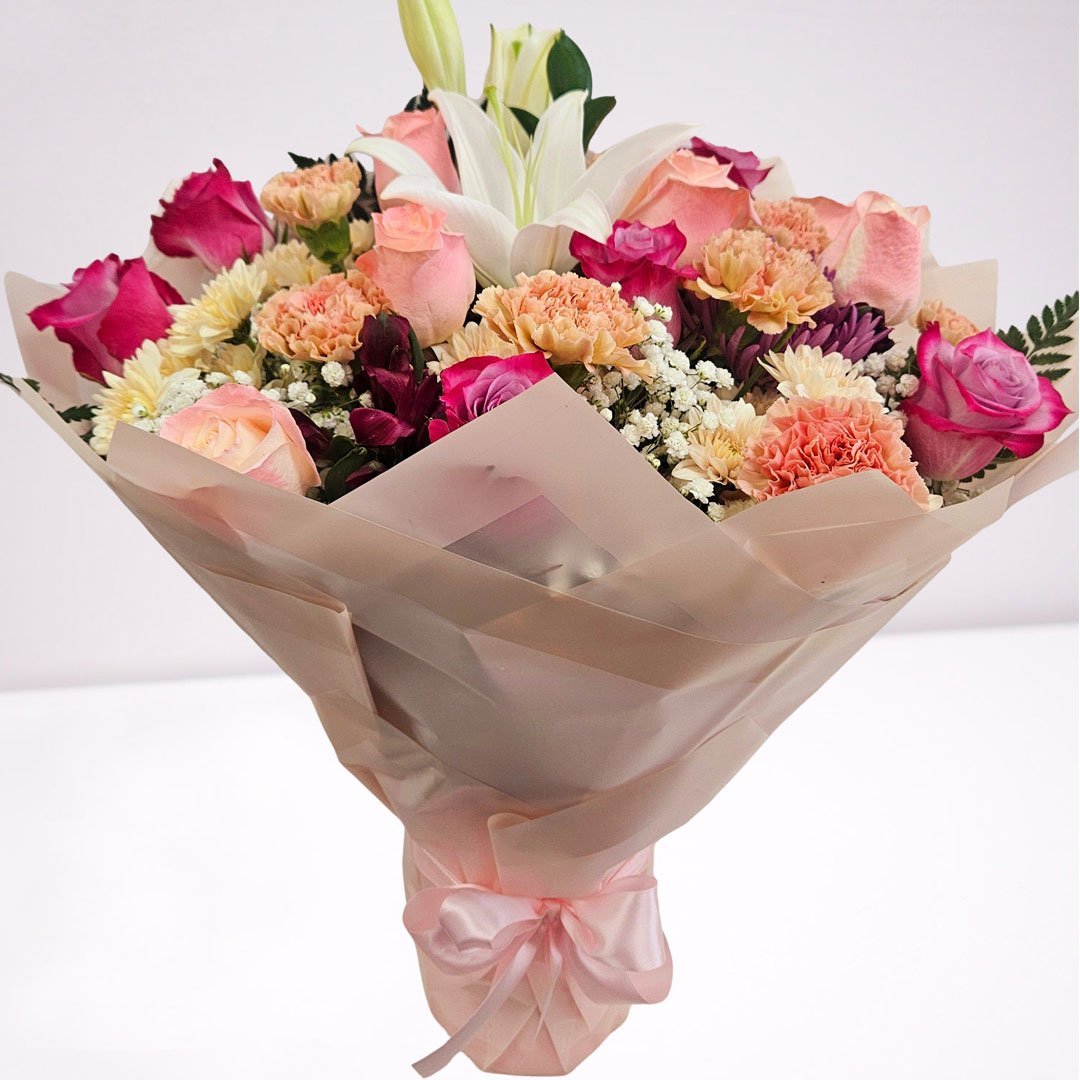 Bouquet With Pastel Roses, Lilies And Spring Flowers - Image 2