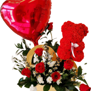 Arrangement With Red Flowers Decorative Box