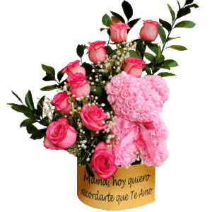 Personalized Flower Box With Pink Teddy Bear And Pink