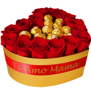 Personalized Heart Box With Red Roses And Bombons