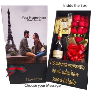 Personalized Luxury Box With Red Roses, Bombons