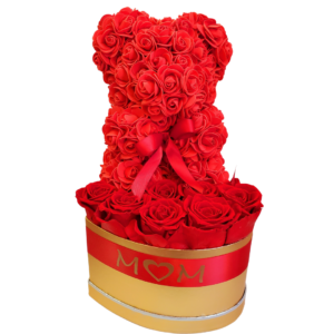 Preserved Red Roses With Red Teddy Bear