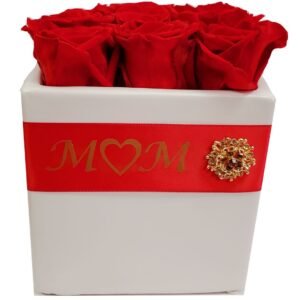 Personalized Flower Ceramic Base With Preserved Red