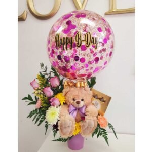 Flower Arrangement With Teddy Bear