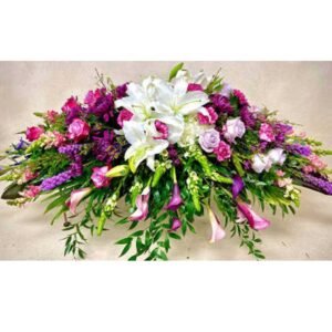 Purple And White Casket Spray