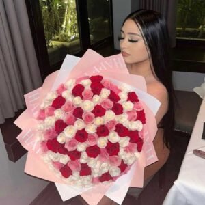 Luxurious Beautiful Bouquet Of 100 Red Pink & White