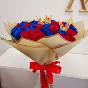 Luxurious 50 Blue & Red Roses Bouquet