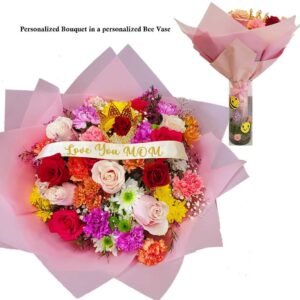 Flower Bouquet Decorated With A Personalized Ribbon