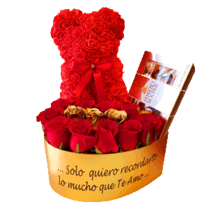 Personalized Natural Red Roses Box With Red Teddy Bear
