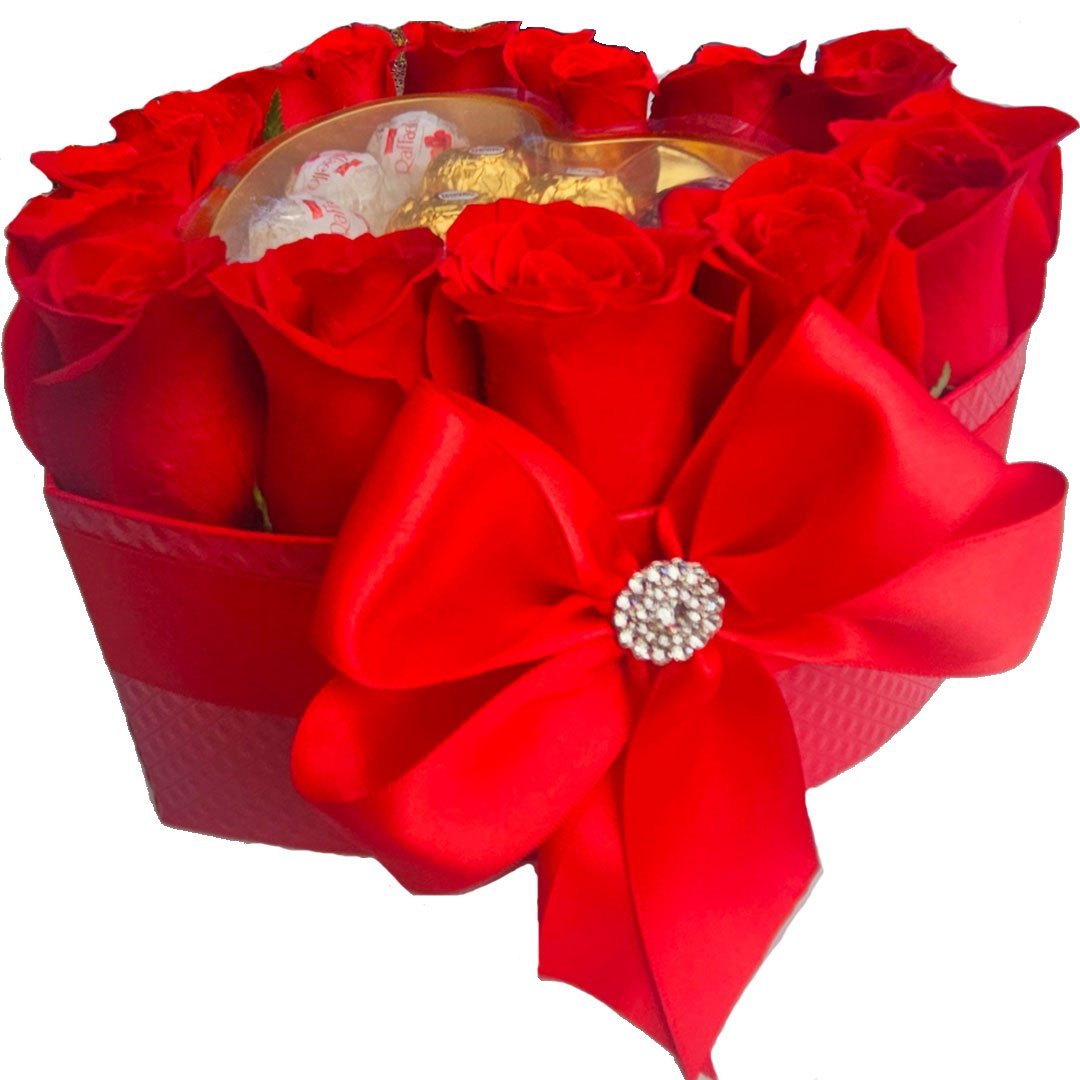 Mini - Red Roses Heart With Chocolates - Image 3