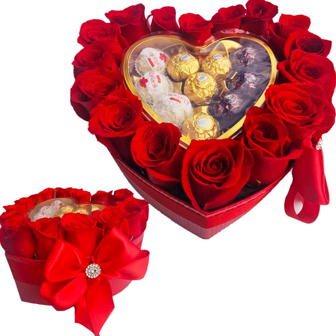Red Roses Heart With Chocolates