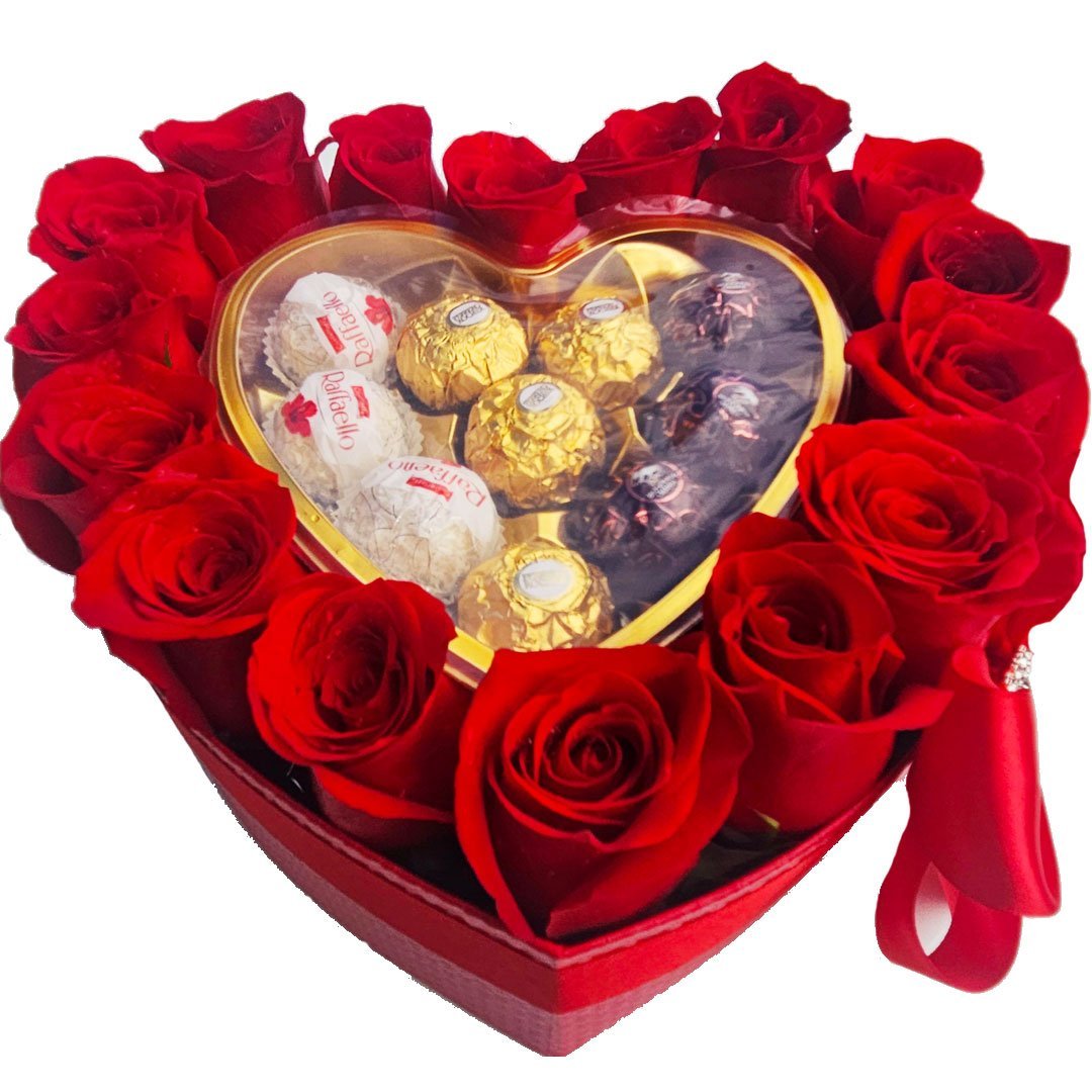 Red Roses Heart With Chocolates - Image 3