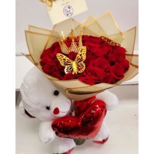 Luxurious 50 Roses Bouquet With Teddy Bear