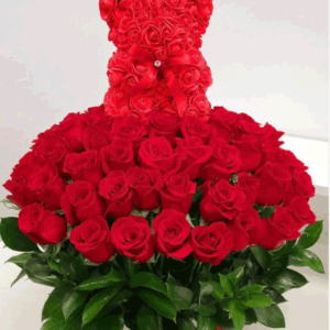 Red Teddy Bear Sweet Love Decorated With Red Roses