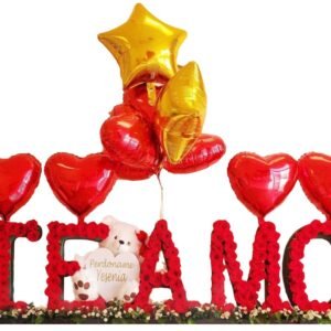 Custom Arrangement With Red Flowers And Balloons