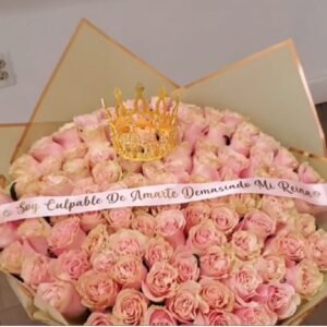 Personalized 100 Roses Bouquet Decorated With A Crown