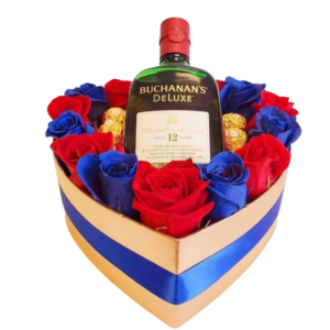 Beautiful Decorated Box And Roses Red And Blue