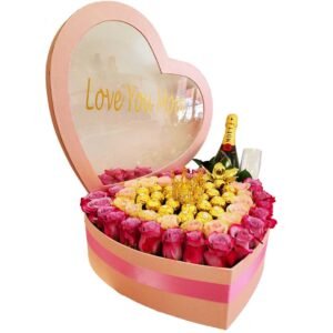 Extra Large Heart Box With Pink Roses Ferrero