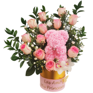Cute Pink Teddy Bear With Pink Roses