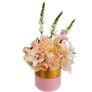 Baby Girl Flower Arrangement With Pink Roses & Orchids