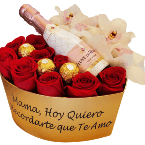 Personalized Box With Red Roses, Orchids And Chocolates