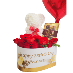 Luxurious Personalized Box With Red Roses + Bear