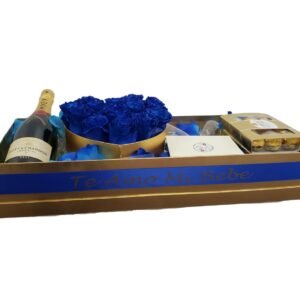 Luxury Box Decorated With Blue Roses, Moet