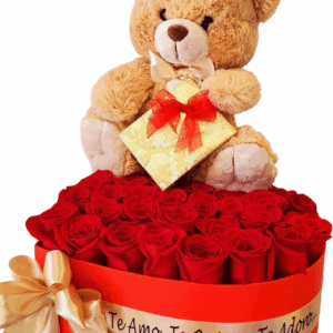 Red Roses With Teddy